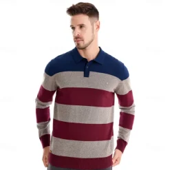 Hot OUKU Men's Knit Color Block Half Zip Knitwear Elegant Christmas Gifts Home Clothing Apparel Fall Winter Navy Blue Orange S M L