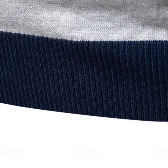 Hot OUKU Men's Knit Color Block Half Zip Knitwear Elegant Christmas Gifts Home Clothing Apparel Fall Winter Navy Blue Orange S M L