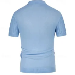 Best OUKU Men's Knit Polo Sweater Golf Shirt Business Casual Classic Short Sleeve Basic Modern Color Block Button Summer Spring Light Blue Pink Green Knit Polo Sweater