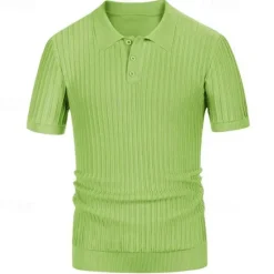 Best OUKU Men's Knit Polo Sweater Golf Shirt Business Casual Classic Short Sleeve Basic Modern Color Block Button Summer Spring Light Blue Pink Green Knit Polo Sweater