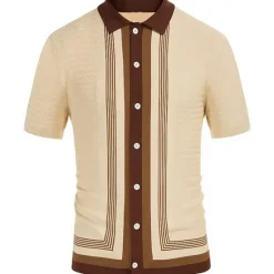 Best OUKU Men's Knit Polo Sweater Polo Shirt Street Casual Button Classic Short Sleeve Fashion Casual Graphic Striped Button Front Summer Spring Fall Regular Fit Navy Blue Green Khaki Knit Polo Sweater