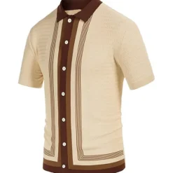 Best OUKU Men's Knit Polo Sweater Polo Shirt Street Casual Button Classic Short Sleeve Fashion Casual Graphic Striped Button Front Summer Spring Fall Regular Fit Navy Blue Green Khaki Knit Polo Sweater