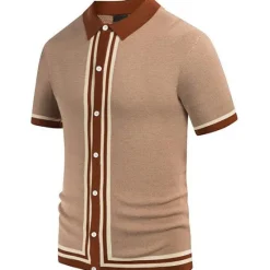 Best OUKU Men's Knit Polo Sweater Polo Shirt Street Casual Button Classic Short Sleeve Fashion Casual Graphic Striped Button Front Summer Spring Fall Regular Fit Navy Blue Green Khaki Knit Polo Sweater