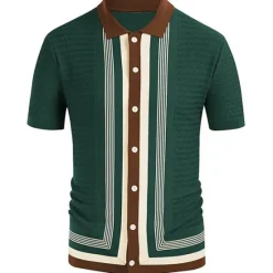 Best OUKU Men's Knit Polo Sweater Polo Shirt Street Casual Button Classic Short Sleeve Fashion Casual Graphic Striped Button Front Summer Spring Fall Regular Fit Navy Blue Green Khaki Knit Polo Sweater