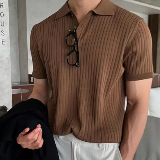 New OUKU Men's Knit Polo Sweater Polo Business Daily Lapel Short Sleeves Stylish Classic Plain Knitted Summer Spring Black Green Coffee Knit Polo Sweater
