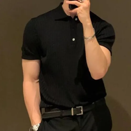 New OUKU Men's Knit Polo Sweater Polo Business Daily Lapel Short Sleeves Stylish Classic Plain Knitted Summer Spring Black Green Coffee Knit Polo Sweater