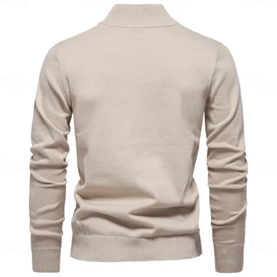 Sale OUKU Men's Knit Solid Color Half Zip Knitwear Elegant Christmas Gifts Home Clothing Apparel Fall Winter Light Grey Beige S M L