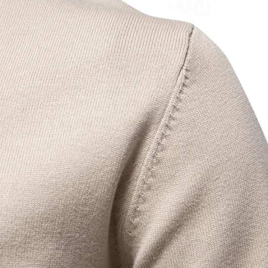 Sale OUKU Men's Knit Solid Color Half Zip Knitwear Elegant Christmas Gifts Home Clothing Apparel Fall Winter Light Grey Beige S M L