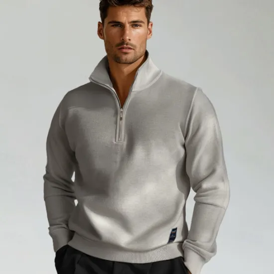 Sale OUKU Men's Knit Solid Color Half Zip Knitwear Elegant Christmas Gifts Home Clothing Apparel Fall Winter S M L Light Grey