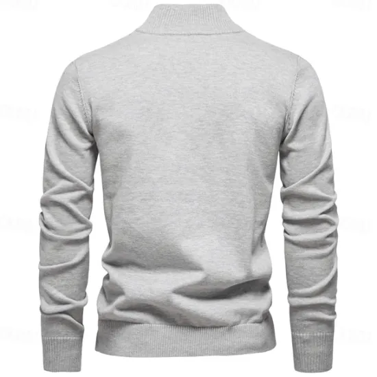 Sale OUKU Men's Knit Solid Color Half Zip Knitwear Elegant Christmas Gifts Home Clothing Apparel Fall Winter S M L Light Grey