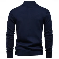 Outlet OUKU Men's Knit Striped Half Zip Knitwear Elegant Christmas Gifts Home Clothing Apparel Bishop Sleeve Fall Winter Navy Blue Dark Green S M L