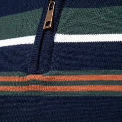 Outlet OUKU Men's Knit Striped Half Zip Knitwear Elegant Christmas Gifts Home Clothing Apparel Bishop Sleeve Fall Winter Navy Blue Dark Green S M L