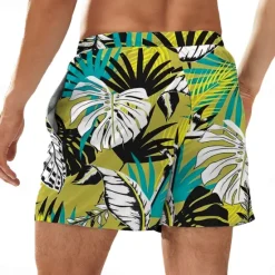 Hot OUKU Men's Leaf Coconut Tree Print Swim Trunks Swim Shorts Board Shorts Mid Waist Fashion Streetwear Designer Casual Daily Holiday Pocket Drawstring Elastic Waist Designer Clothing Apparel Green