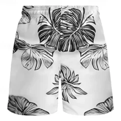 New OUKU Men's Leaf Graphic Prints Swim Trunks Swim Shorts Board Shorts Mid Waist Hawaiian Boho Casual Daily Holiday Drawstring with Mesh lining Elastic Waist Designer Clothing Apparel White