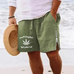 Clearance OUKU Men's Leaf Letter Shorts Summer Shorts Beach Shorts Mid Waist Hawaiian Casual Daily Holiday Going out Zipper Drawstring Elastic Waist Designer Clothing Apparel