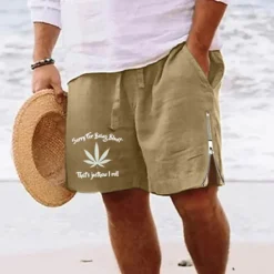 Clearance OUKU Men's Leaf Letter Shorts Summer Shorts Beach Shorts Mid Waist Hawaiian Casual Daily Holiday Going out Zipper Drawstring Elastic Waist Designer Clothing Apparel