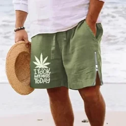 OUKU Men's Leaf Letter Shorts Summer Shorts Beach Shorts Mid Waist Hawaiian Casual Daily Holiday Going out Zipper Drawstring Elastic Waist Designer Clothing Apparel