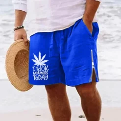 OUKU Men's Leaf Letter Shorts Summer Shorts Beach Shorts Mid Waist Hawaiian Casual Daily Holiday Going out Zipper Drawstring Elastic Waist Designer Clothing Apparel