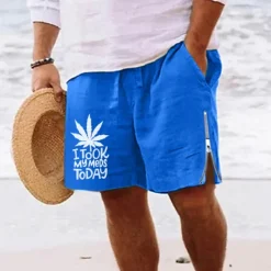OUKU Men's Leaf Letter Shorts Summer Shorts Beach Shorts Mid Waist Hawaiian Casual Daily Holiday Going out Zipper Drawstring Elastic Waist Designer Clothing Apparel