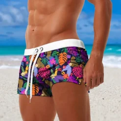 Best OUKU Men's Leaf Plants Flower / Floral Swimming Trunks Board Shorts Swim Shorts Mid Waist Fashion Designer Surfing Holiday Beach Pocket Drawstring Elastic Waist Designer Clothing Apparel