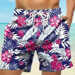 Online OUKU Men's Leaf Plants Flower / Floral Swim Trunks Swim Shorts Board Shorts Mid Waist Fashion Streetwear Designer Casual Daily Holiday Pocket Drawstring Elastic Waist Designer Clothing Apparel Dark Blue / Red
