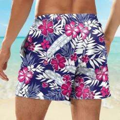 Online OUKU Men's Leaf Plants Flower / Floral Swim Trunks Swim Shorts Board Shorts Mid Waist Fashion Streetwear Designer Casual Daily Holiday Pocket Drawstring Elastic Waist Designer Clothing Apparel Dark Blue / Red