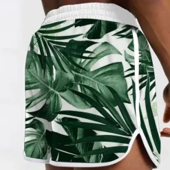 Online OUKU Men's Leaf Plants Swim Shorts Board Shorts Swimming Trunks Mid Waist Fashion Designer Athletic Leisure Sports Holiday Beach Pocket Drawstring Elastic Waist Designer Clothing Apparel Green