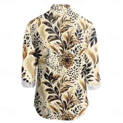 Best OUKU Men's Leaf Plants Tropical Flowers Shirt Button Down Shirt Hawaiian Shirt Long Sleeve Hawaiian Outdoor Vacation Holiday Summer Spring Turndown 3D Print Collared Shirts Pink Purple Green Khaki
