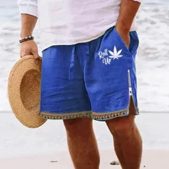 Sale OUKU Men's Leaf Shorts Summer Shorts Beach Shorts Mid Waist Hawaiian Casual Daily Holiday Going out Zipper Drawstring Elastic Waist Designer Clothing Apparel