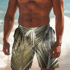 Discount OUKU Men's Leaf Tropical Plants Swimming Trunks Board Shorts Shorts Mid Waist Fashion Streetwear Designer Casual Daily Holiday Pocket Drawstring Elastic Waist Designer Clothing Apparel