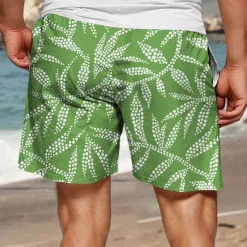 Online OUKU Men's Leaf Tropical Plants Swim Trunks Swim Shorts Board Shorts Mid Waist Vacation Hawaiian Holiday Vacation Holiday Beach Drawstring with Mesh lining Elastic Waist Designer Clothing Apparel