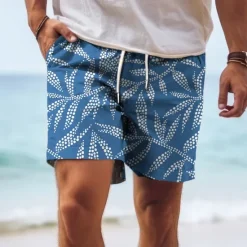 Online OUKU Men's Leaf Tropical Plants Swim Trunks Swim Shorts Board Shorts Mid Waist Vacation Hawaiian Holiday Vacation Holiday Beach Drawstring with Mesh lining Elastic Waist Designer Clothing Apparel