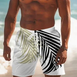 Discount OUKU Men's Leaf Tropical Plants Swim Trunks Swim Shorts Board Shorts Mid Waist Fashion Streetwear Designer Casual Daily Holiday Pocket Drawstring Elastic Waist Designer Clothing Apparel