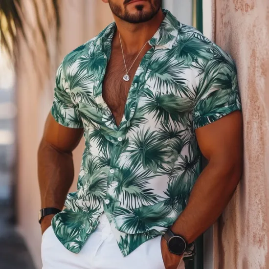 Best OUKU Men's Leaf Tropical Summer Hawaiian Shirt Aloha Shirt Short Sleeve Hawaiian Vacation Summer Spring Turndown Button Up White Blue Orange Green