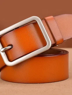 Online OUKU Men's Leather Belt Casual Belt Black Red Dermis Retro Traditional Plain Daily Wear Going out Weekend