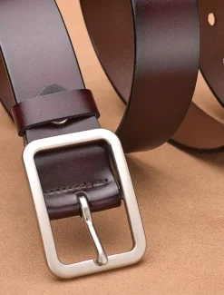 Online OUKU Men's Leather Belt Casual Belt Black Red Dermis Retro Traditional Plain Daily Wear Going out Weekend