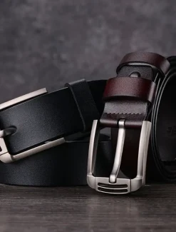 Clearance OUKU Men's Leather Belt Classic Jean Belt Black Coffee Dermis Retro Traditional Plain Daily Wear Going out Weekend