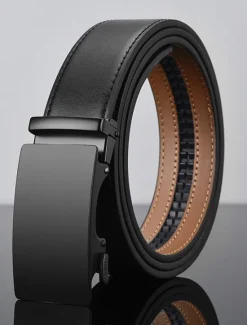 Outlet OUKU Men's Leather Belt 35mm Wide Ratchet Belt Dress Belt Black Cowhide Stylish Casual Gentleman Plain Meet Almost Any Occasion and Outfit
