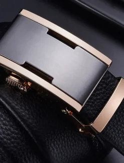 New OUKU Men's Leather Belt Ratchet Belt Silver Gold Dermis Retro Traditional Plain Daily Wear Going out Weekend