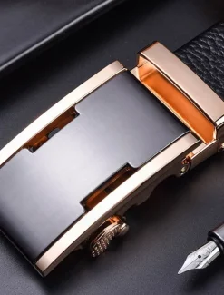 New OUKU Men's Leather Belt Ratchet Belt Silver Gold Dermis Retro Traditional Plain Daily Wear Going out Weekend