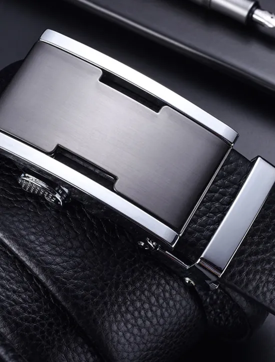 New OUKU Men's Leather Belt Ratchet Belt Silver Gold Dermis Retro Traditional Plain Daily Wear Going out Weekend