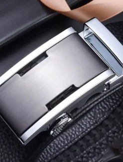 New OUKU Men's Leather Belt Ratchet Belt Silver Gold Dermis Retro Traditional Plain Daily Wear Going out Weekend