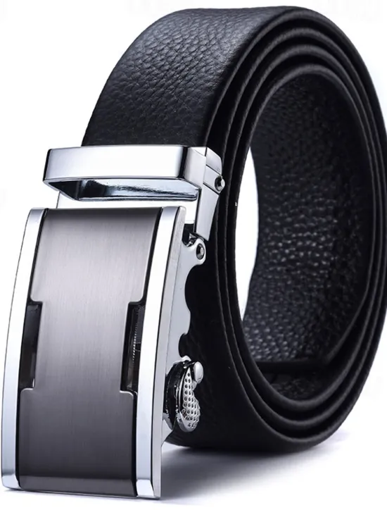 New OUKU Men's Leather Belt Ratchet Belt Silver Gold Dermis Retro Traditional Plain Daily Wear Going out Weekend