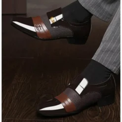 Best OUKU Men's Leather Dress Shoes with Embossed Crocodile Pattern and Black Accents for Formal and Business Wear