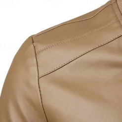 Sale OUKU Men's Leather Jacket Casual Jacket Biker Jacket Daily Vacation Windproof Warm Pocket Fall & Winter Plain Fashion Classic Stand Collar Regular Faux Leather Black Brown Jacket