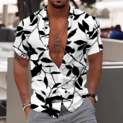 Outlet OUKU Men's Leaves Tropical Plants Shirt Summer Hawaiian Shirt Aloha Shirt Short Sleeve Shirt Turndown Fashion Designer Casual Outdoor Street Casual White Red Blue Print S M L