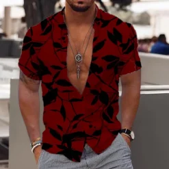 Outlet OUKU Men's Leaves Tropical Plants Shirt Summer Hawaiian Shirt Aloha Shirt Short Sleeve Shirt Turndown Fashion Designer Casual Outdoor Street Casual White Red Blue Print S M L