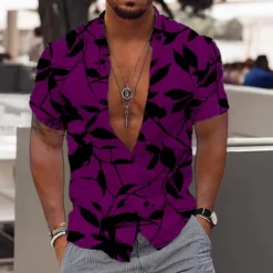 Outlet OUKU Men's Leaves Tropical Plants Shirt Summer Hawaiian Shirt Aloha Shirt Short Sleeve Shirt Turndown Fashion Designer Casual Outdoor Street Casual White Red Blue Print S M L