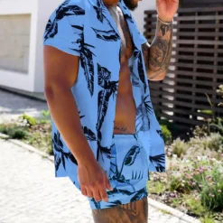 Sale OUKU Men's Leaves Tropical Plants 2pcs Shirts Sets Summer Hawaiian Shirt Short Sleeve Short Pants Turndown Tropical Fashion Hawaiian Street Casual Hawaiian Print Summer Spring White Yellow Pink