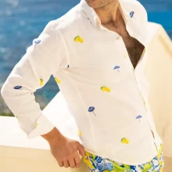 Discount OUKU Men's Lemon Shirt Summer Hawaiian Shirt Aloha Shirt Long Sleeve Shirt Turndown Tropical Fashion Streetwear Street Casual Hawaiian S M L White